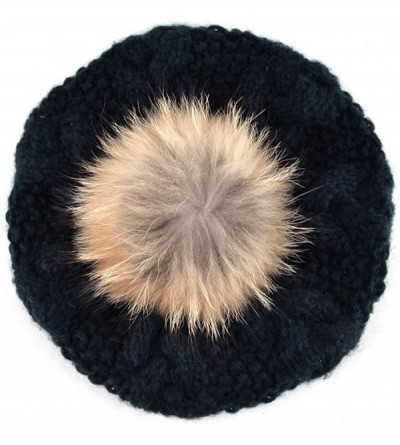 Skullies & Beanies Women Warm Knitting Cuffed Fluffy Pom Pom Beret Beanie - Black - C612NUY3UNW $11.50