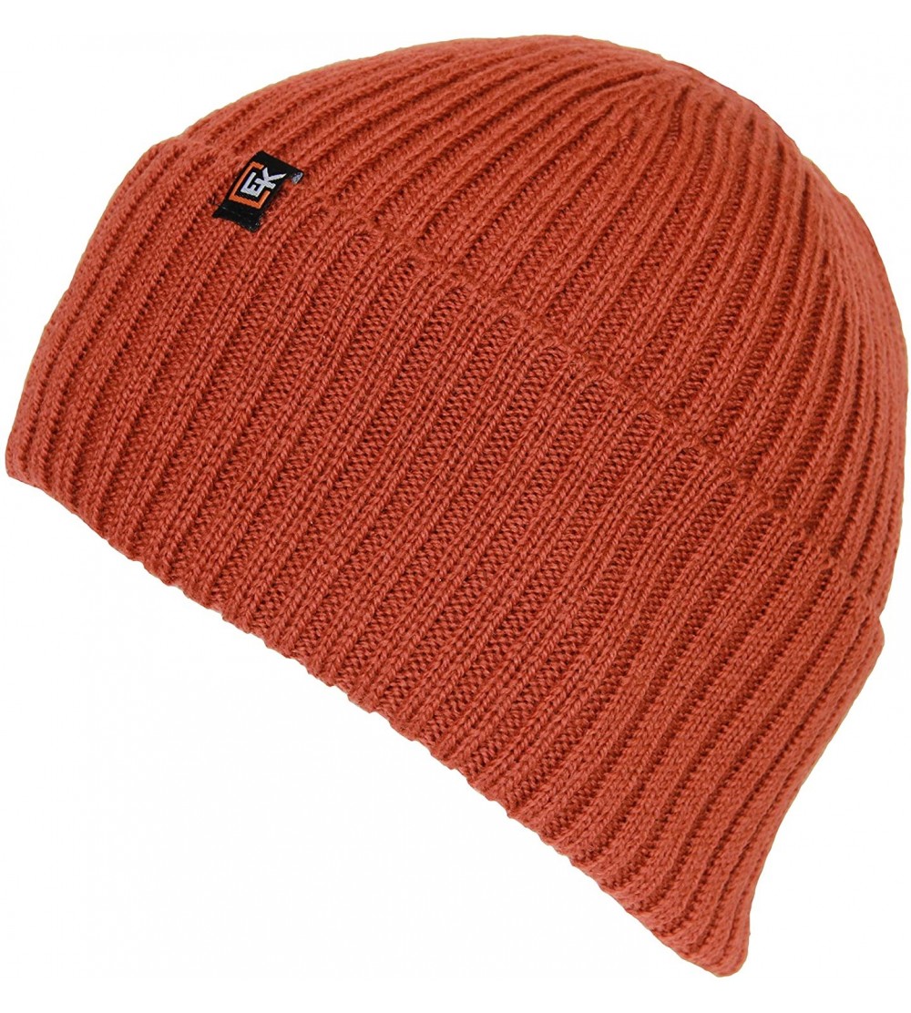 Skullies & Beanies 100% Wool Rib Knit Beanie Hat Cap for Women & Men - Copper - CP183IHK5RZ $25.58
