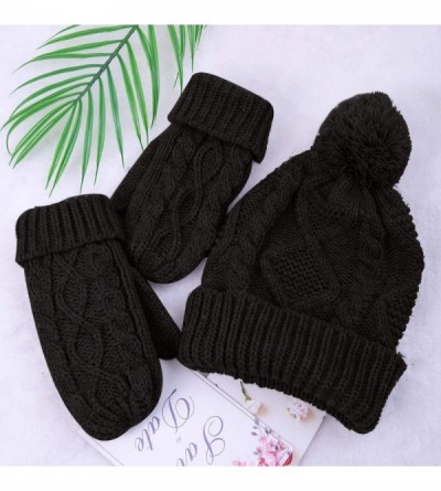 Skullies & Beanies 3 Pieces Winter Warm Set Thick Cable Knitted Beanie Hat Scarf Gloves Winter Outdoor Warmer Set for Men or ...
