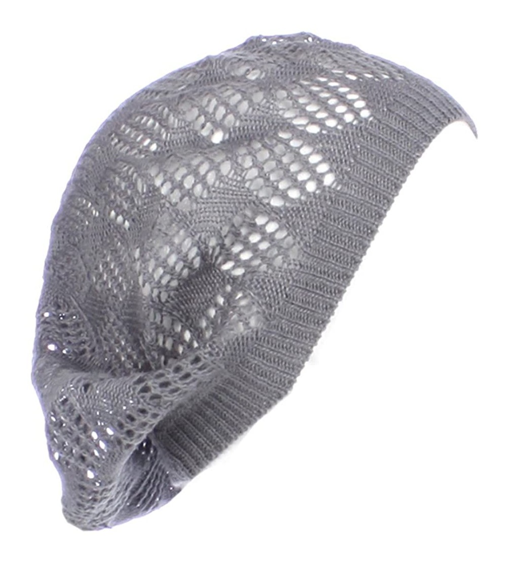 Berets Womens Knit Beanie Beret Hat Lightweight Fashion Accessory Crochet Cutouts - Dark Gray - CC17AZ50909 $12.74