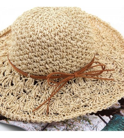 Sun Hats Straw Hats for Women Wide Brim Caps Foldable Summer Beach Sun Protective Hat - Beige - CA18RNCYOT4 $13.92