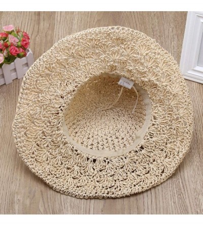 Sun Hats Straw Hats for Women Wide Brim Caps Foldable Summer Beach Sun Protective Hat - Beige - CA18RNCYOT4 $13.92