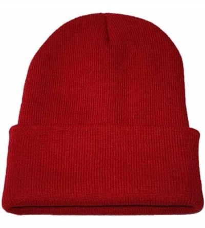 Skullies & Beanies Unisex Cuffed Acrylic Knitting Winter Warm Beanie Caps Soft Slouchy Ski Hat - Wine - CD18HWOLD2S $10.64