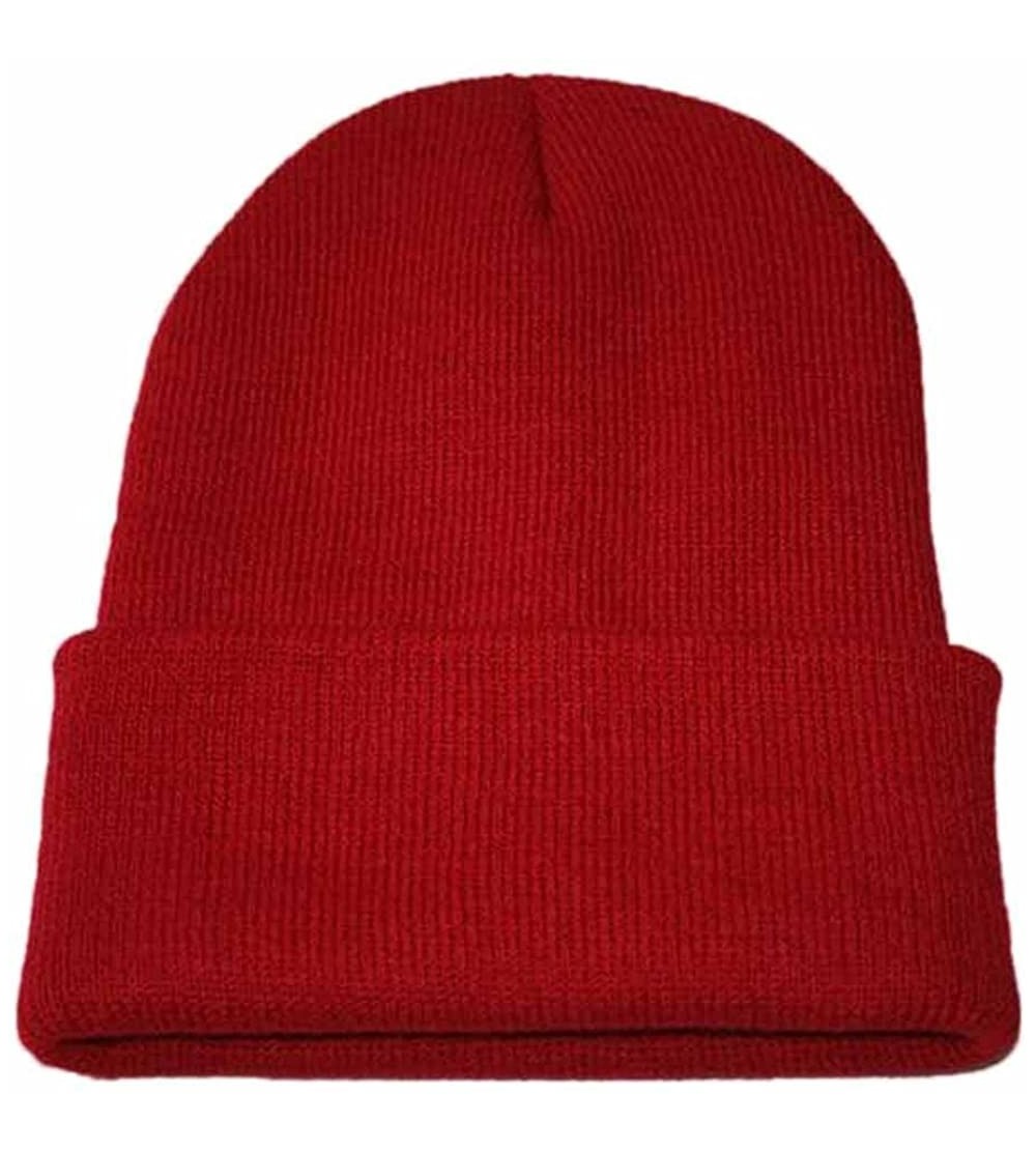 Skullies & Beanies Unisex Cuffed Acrylic Knitting Winter Warm Beanie Caps Soft Slouchy Ski Hat - Wine - CD18HWOLD2S $10.64