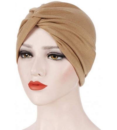 Skullies & Beanies Women Cotton India Ruffle Turban Muslim Hat- Cancer Chemo Hijib Headwrap Hijabs residentD - Khaki - CF195L...
