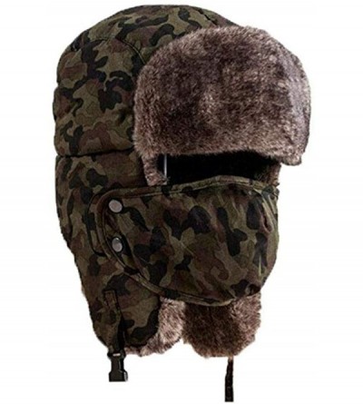 Bomber Hats Unisex Winter Outdoor Trapper Trooper Aviator Ski Hat Earflap with Mask - Green Camouflage - CM129QNPGBB $28.53