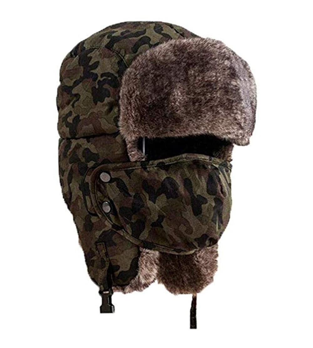 Bomber Hats Unisex Winter Outdoor Trapper Trooper Aviator Ski Hat Earflap with Mask - Green Camouflage - CM129QNPGBB $15.98