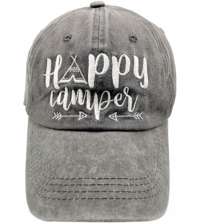 Baseball Caps Men's Embroidered Happy Camper Baseball Cap Distressed Dad Hat - Happy Camper - Grey - CL18WQ9WER5 $11.77