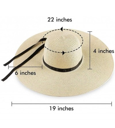 Sun Hats Women's Big Brim Sun Hat Floppy Foldable Bowknot Straw Hat UPF 50 Summer Beach UV Hat - Beige - CQ18DNA8HEW $19.66