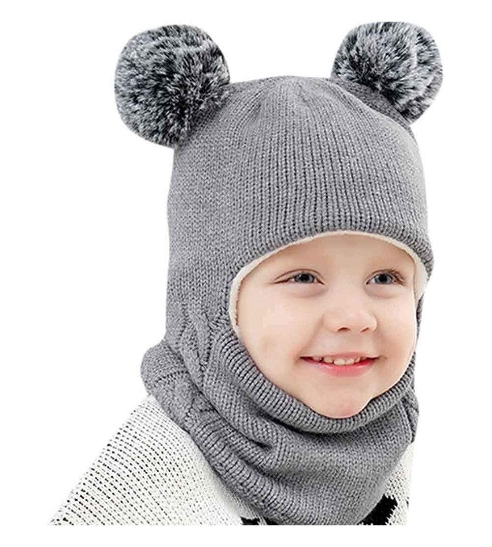 Skullies & Beanies Toddlers Girls Boys Winter Earflap Hood Scarf Shawl Hat Warm Knit Flap Cap Cute Face Cover - Gray - CS18LA...