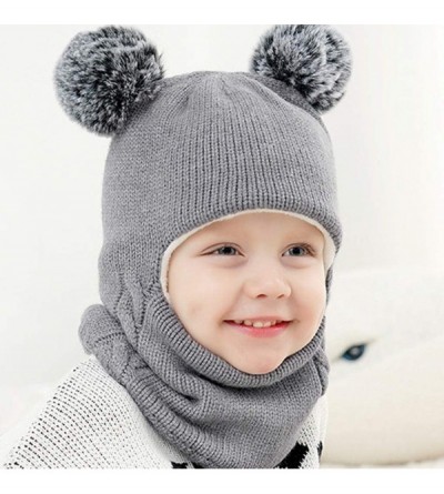 Skullies & Beanies Toddlers Girls Boys Winter Earflap Hood Scarf Shawl Hat Warm Knit Flap Cap Cute Face Cover - Gray - CS18LA...