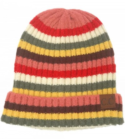 Skullies & Beanies Winter 2 in 1 Multicolor Thick Cuffed Uncuff Stretchy Slouchy Beanie Hat - Coral - C618Y4Y9AZ9 $21.17