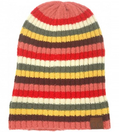 Skullies & Beanies Winter 2 in 1 Multicolor Thick Cuffed Uncuff Stretchy Slouchy Beanie Hat - Coral - C618Y4Y9AZ9 $9.00
