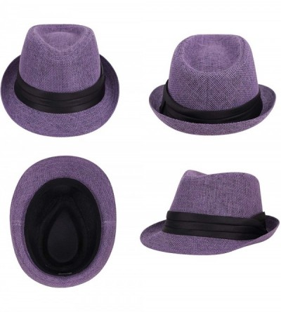 Fedoras Women/Men's Summer Short Brim Straw Fedora Sun Hat - Purple - C418DWUWMLT $26.74
