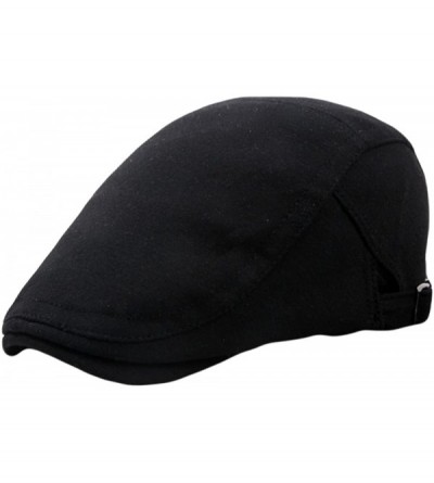 Newsboy Caps Men's Solid Cotton Flat Ivy Gatsby Newsboy Cap Hat - Black - C612LWGFANX $18.41