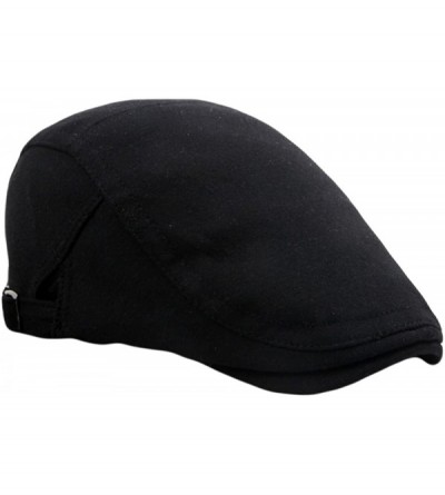 Newsboy Caps Men's Solid Cotton Flat Ivy Gatsby Newsboy Cap Hat - Black - C612LWGFANX $11.63