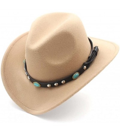 Cowboy Hats Adult Wool Blend Western Cowboy Hat Cowgirl Cap Turquoise Leather Band - Khaki - C418GAYNHQM $15.56