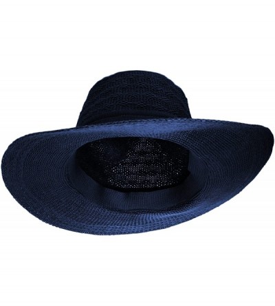 Fedoras Coco Women's Open Knit Fedora Hat - Navy Blue - CV18C5Q6KHD $26.39