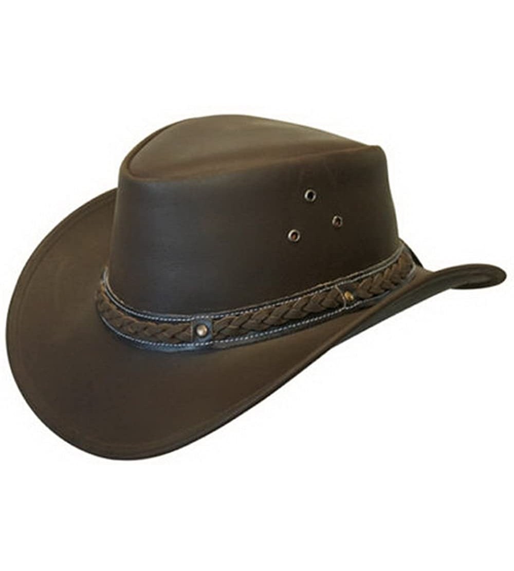Cowboy Hats Leather Down Under HAT Aussie Bush Cowboy Style Classic Western Outback Brown/Black - Brown - CF12I8L5829 $83.23