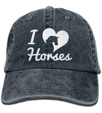 Baseball Caps Unisex Baseball Cap Denim Fabric Hat I Love Horse Adjustable Snapback Peak Cap - Navy - C118KS9UHH6 $31.31