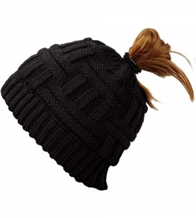 Skullies & Beanies Women's Ponytail Beanie Hat Soft Stretch Cable Knit Hat Warm Winter Hat - Black - CR18LRSY7KK $11.60