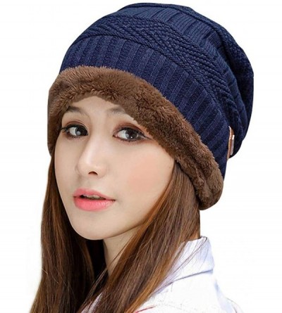 Skullies & Beanies Thick Warm Winter Beanie Hat Soft Stretch Slouchy Skully Knit Cap for Women - A-navy - CW18HKNIKR0 $9.70
