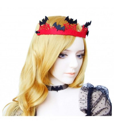 Headbands Halloween Cosplay Spider Web Devil Horn Hair Hoop Headband Headdress Hallowmas Party Gift (Crown Bat Red) - CX18X6O...