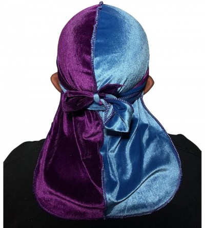 Baseball Caps Velvet Durag 360 Waves Extra Long Straps for Men - 2 Tone Baby Blue/Purple - CH1948GU86X $32.79