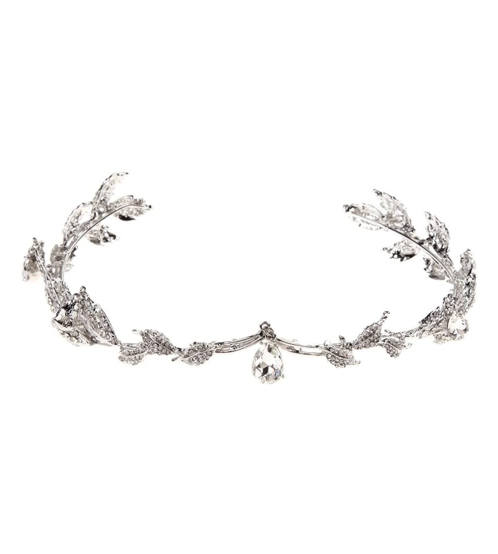 Headbands Bride Wedding Rhinestone Tiara Crown Silver Color Leaves Headpiece Headwear - CY183CM5DSA $15.31