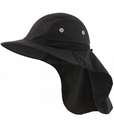 Sun Hats Mens Mesh Flap Sun Hat UPF50+ Wide Brim Breathable Outdoor Fishing Cap - Black - CF18EM22STU $15.45