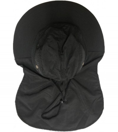 Sun Hats Mens Mesh Flap Sun Hat UPF50+ Wide Brim Breathable Outdoor Fishing Cap - Black - CF18EM22STU $15.45