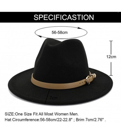 Fedoras Women Hats for Winter Wide Brim Fedora Hat with Classic Belt Buckle - A-black - CW18Z0X0RXK $26.71