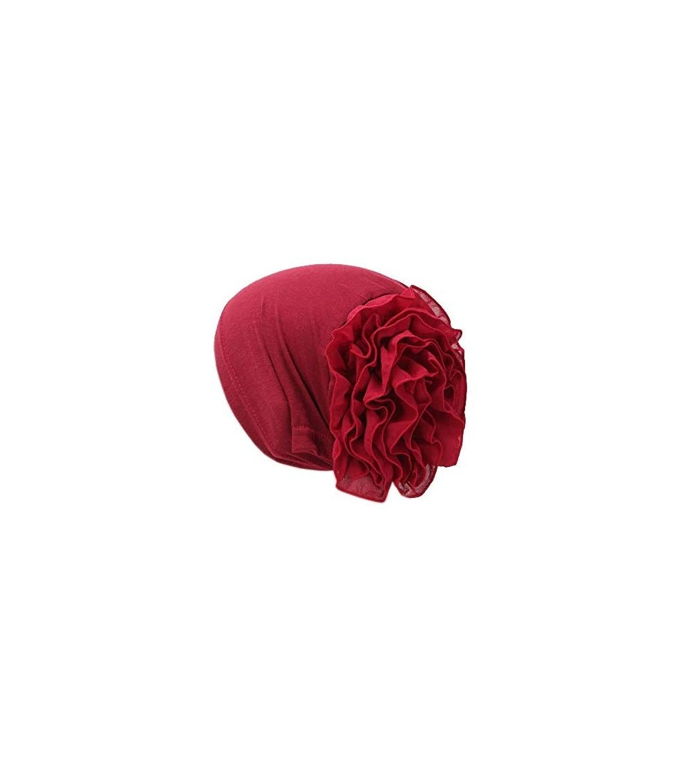 Skullies & Beanies Stay Beautiful Women Chemo Head Stretch Wrap Hat - Hair Loss Beanie Turban Cancer Pleated Cap - Red - CV19...