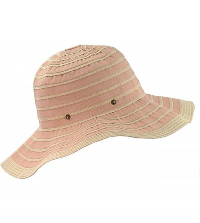 Sun Hats Women's Two Tone Weaved Removable Bow Floppy Brim Sun Hat - Rose - CA12CU9TL0P $12.24