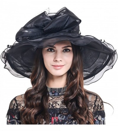 Sun Hats Women Organza Church Dress Kentucky Derby Fascinator Tea Party Wedding Hat - Floral Black - C611X5YM5WB $26.63
