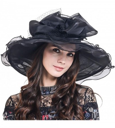 Sun Hats Women Organza Church Dress Kentucky Derby Fascinator Tea Party Wedding Hat - Floral Black - C611X5YM5WB $26.63