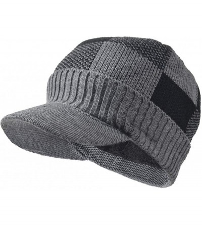 Skullies & Beanies Cable Visor Beanie Black Men Knit Winter Hats - B338-grey - CT18KL48KYK $13.01