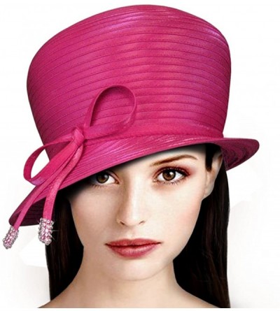 Bucket Hats Bubble Cloche Hat with Rhinestone Knot Bow - Q32 - Fuchsia Pink - CU11IZKDS3P $96.73