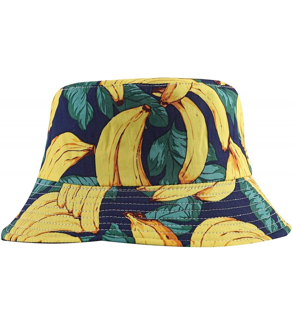 Bucket Hats Unisex Cute Print Bucket Hat Summer Fisherman Cap - Banana Yellow - C818SN6MZKC $10.16