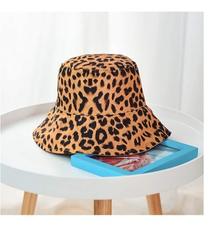 Bucket Hats Women Girls Cotton Leopard Print Reversible Bucket Hat Summer Double Sides Packable Hat for Outdoor Travel - CP18...