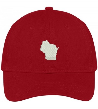 Baseball Caps Wisconsin State Map Embroidered Low Profile Soft Cotton Brushed Baseball Cap - Red - CO17Y2DGLN8 $16.96