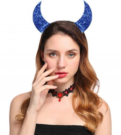 Headbands Halloween Headband Devil Horns and Felina Glitter Cat Ears Headbands - 04-blue Glitter - CN18I3CSEEZ $8.76
