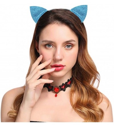 Headbands Halloween Headband Devil Horns and Felina Glitter Cat Ears Headbands - 04-blue Glitter - CN18I3CSEEZ $8.76