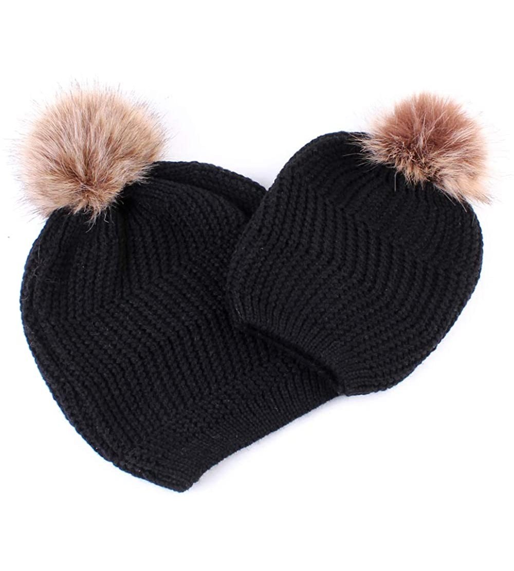 Skullies & Beanies Women Beanie Hat Family Matching Mom and Baby Knit Cap Pom Pom Beanie Warm Hat Thick Winter Hat - Baby-2 B...