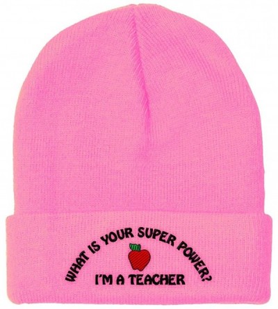 Skullies & Beanies Beanie for Men & Women I'm A Teacher. Super Power Embroidery Skull Cap Hat - Soft Pink - CV18ZDNKRRD $13.14