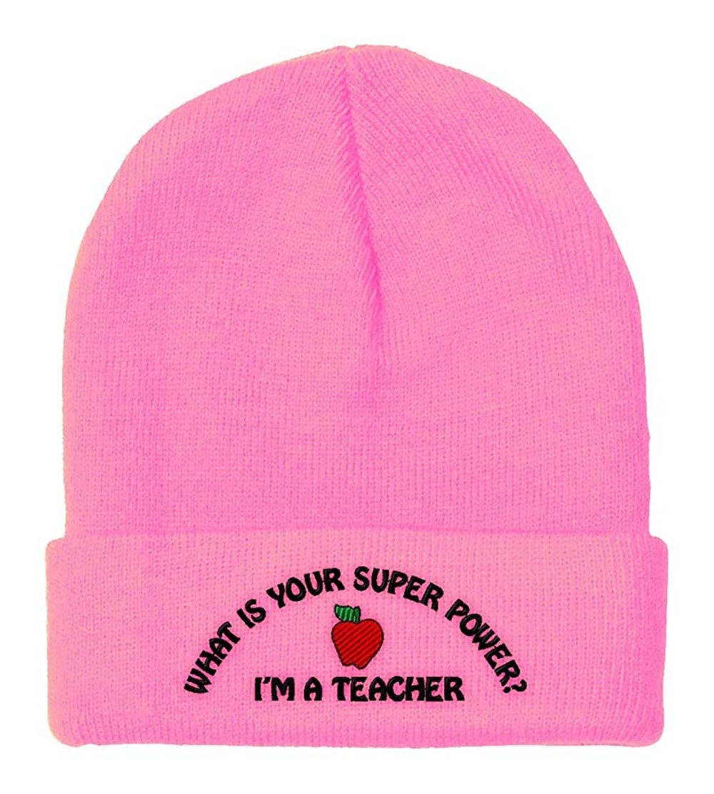 Skullies & Beanies Beanie for Men & Women I'm A Teacher. Super Power Embroidery Skull Cap Hat - Soft Pink - CV18ZDNKRRD $13.14