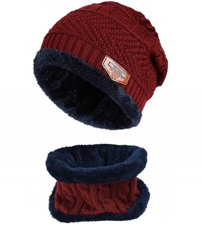 Skullies & Beanies Soft Thick Warm Hats Knitted Ski Skull Caps Winter Beanies with Scarf Set for Men and Women - Red - CN18Z5...