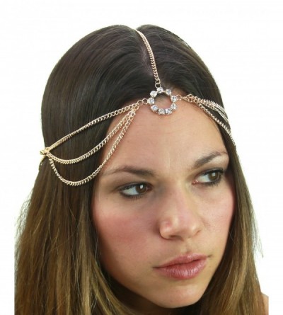 Headbands Women's Bohemian Fashion Head Chain Jewelry - Rhinestone Ring Charm Simple 2 Strand- Gold-Tone - Gold-Tone - C6119Q...