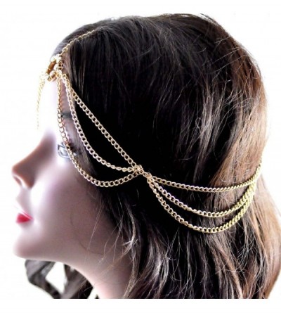 Headbands Women's Bohemian Fashion Head Chain Jewelry - Rhinestone Ring Charm Simple 2 Strand- Gold-Tone - Gold-Tone - C6119Q...