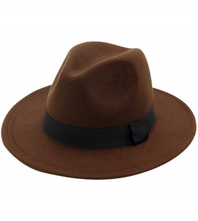 Fedoras Mens Fedora Hat Faux Felt Wide Brim Belt Buckle Cowboy Hat - C Coffee - C21933WARZO $21.10